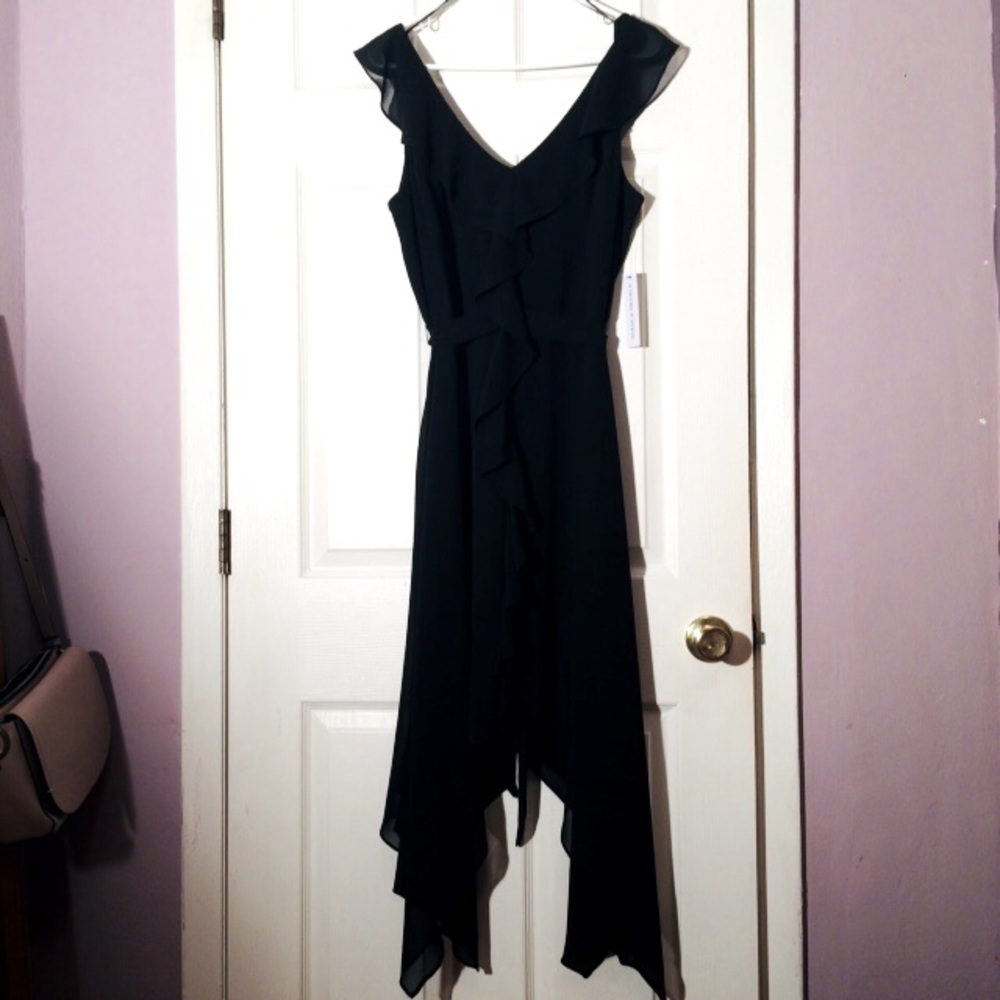 New EMMA & MICHELE DRESS BLACK CHIFFON RUFFLE 12